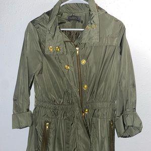 Satin Green Coat with Hood and Gold buttons